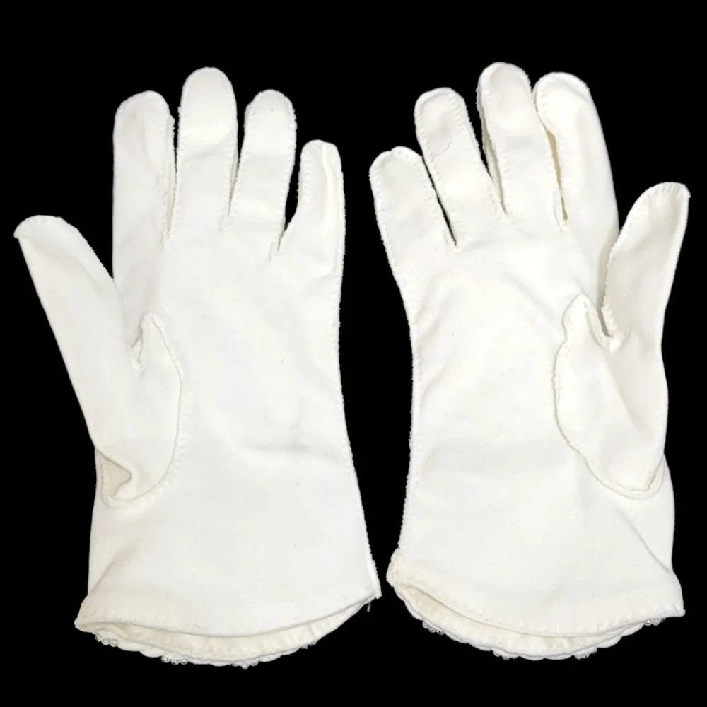 Vintage White Dress Gloves Size 7‎ German Beaded Cotton Double Woven Japan